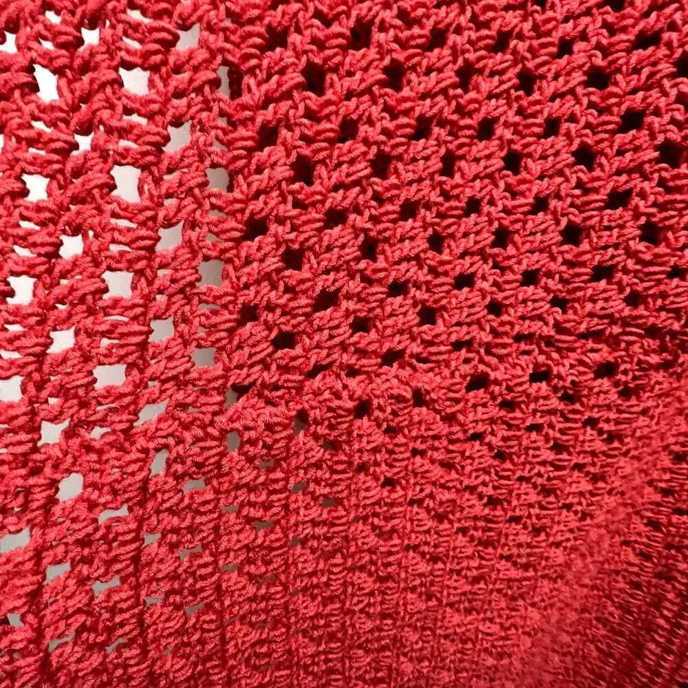 Handmade‎ Red Open Weave Blanket, Throw 34